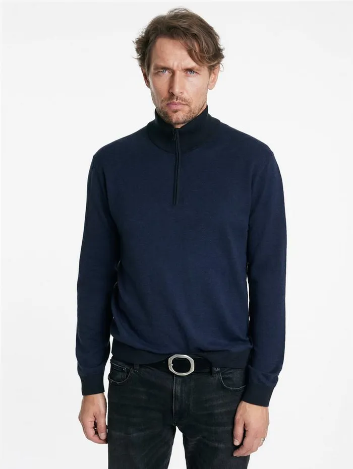 GRAND BIRDEYE HALF ZIP Navy Men John Varvatos Sweaters