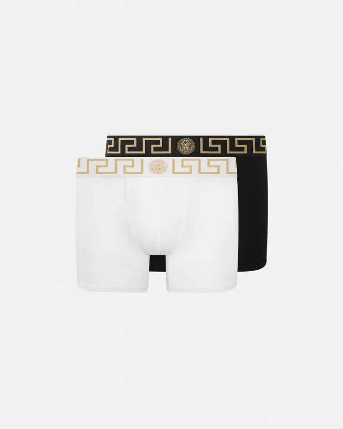 Greca Border Long Trunks 2Pack Blackwhite Men Versace Boxers