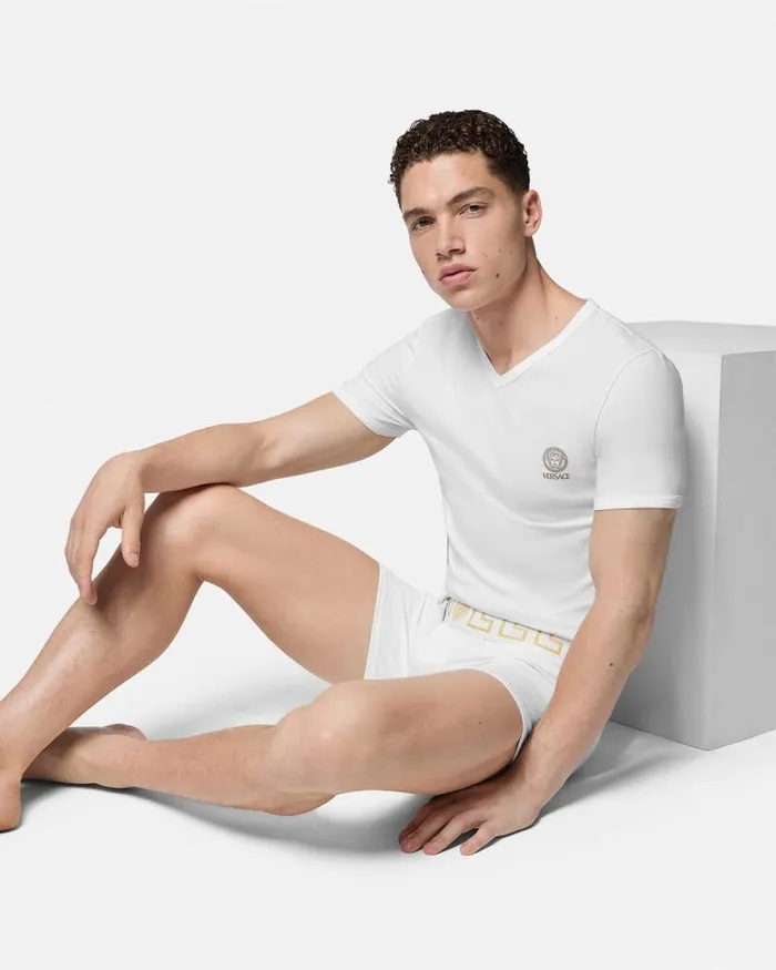Greca Border Long Trunks 2Pack Blackwhite Men Versace Boxers
