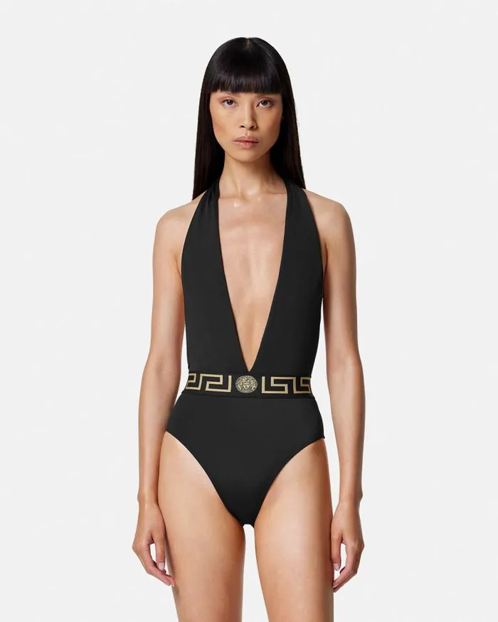 Greca Border OnePiece Swimsuit Black Women Versace Swimwear