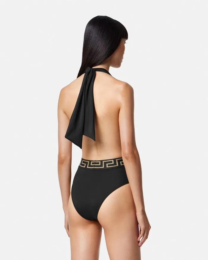 Greca Border OnePiece Swimsuit Black Women Versace Swimwear