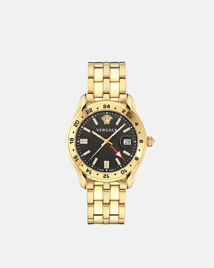 Greca Time GMT Watch Gold Men Versace Watches
