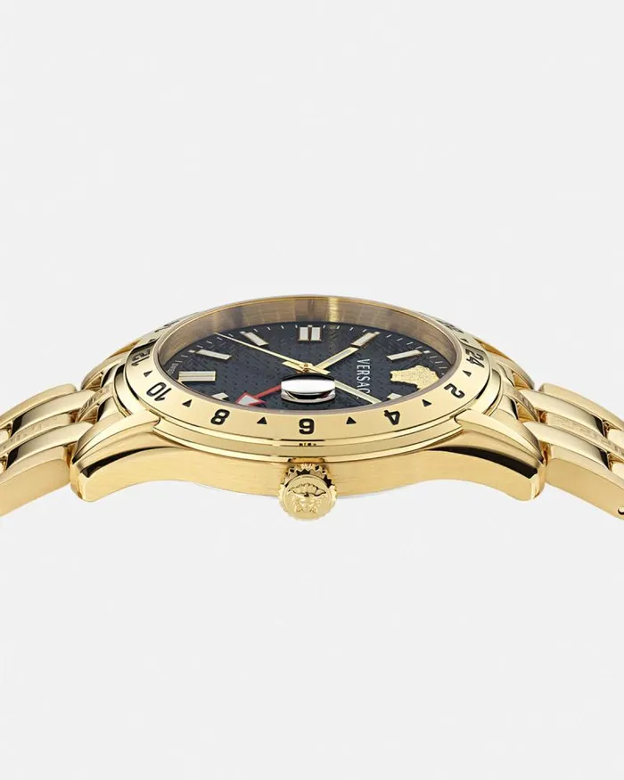 Greca Time GMT Watch Gold Men Versace Watches