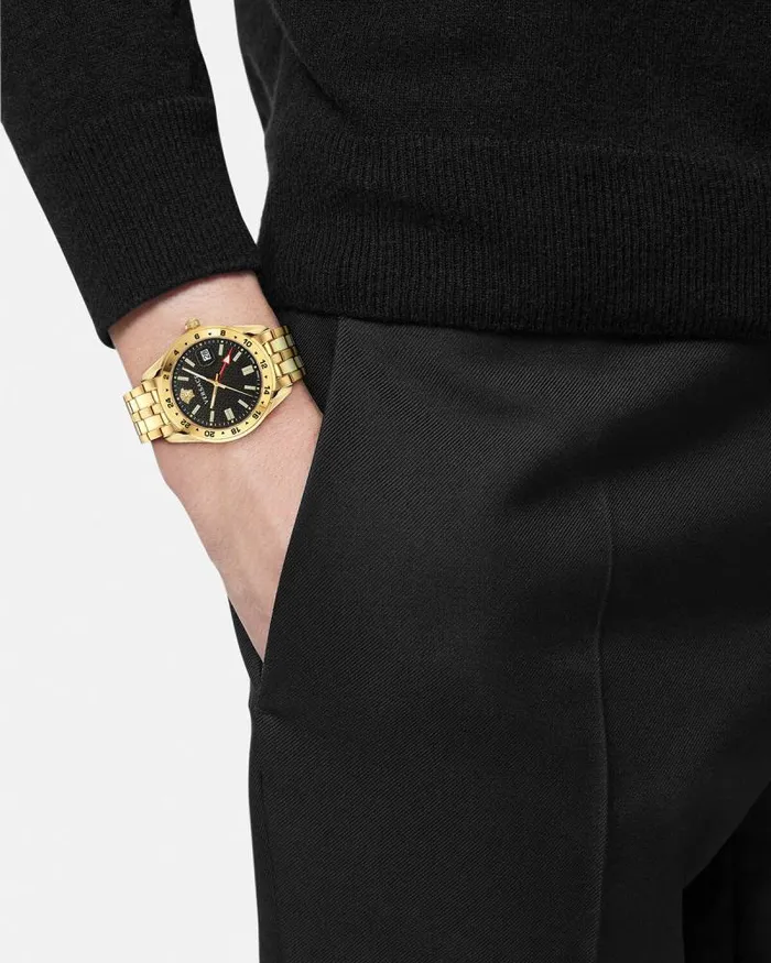 Greca Time GMT Watch Gold Men Versace Watches