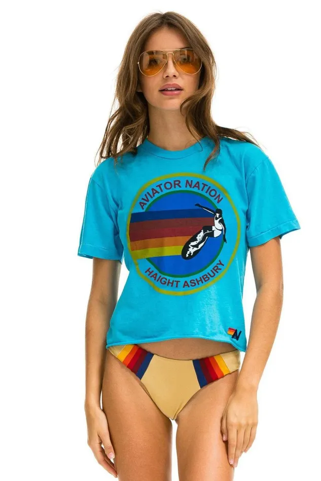 Haight Ashbury Boyfriend Tee 8211 Neon Blue Women Aviator Nation Tees