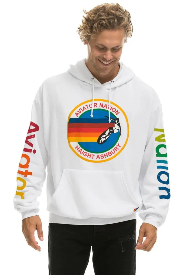 Haight Ashbury Relaxed Pullover Hoodie 8211 White WomenMen Aviator Nation Hoodies