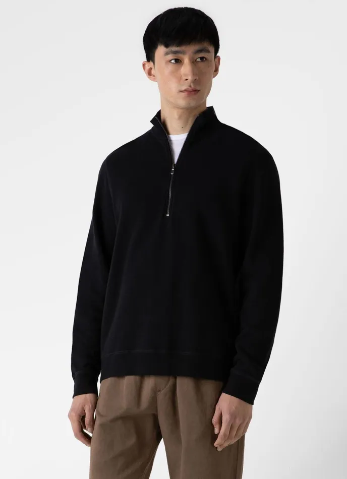 Half Zip Loopback Sweatshirt Black Men SUNSPEL Sweatshirts and Sweatpants