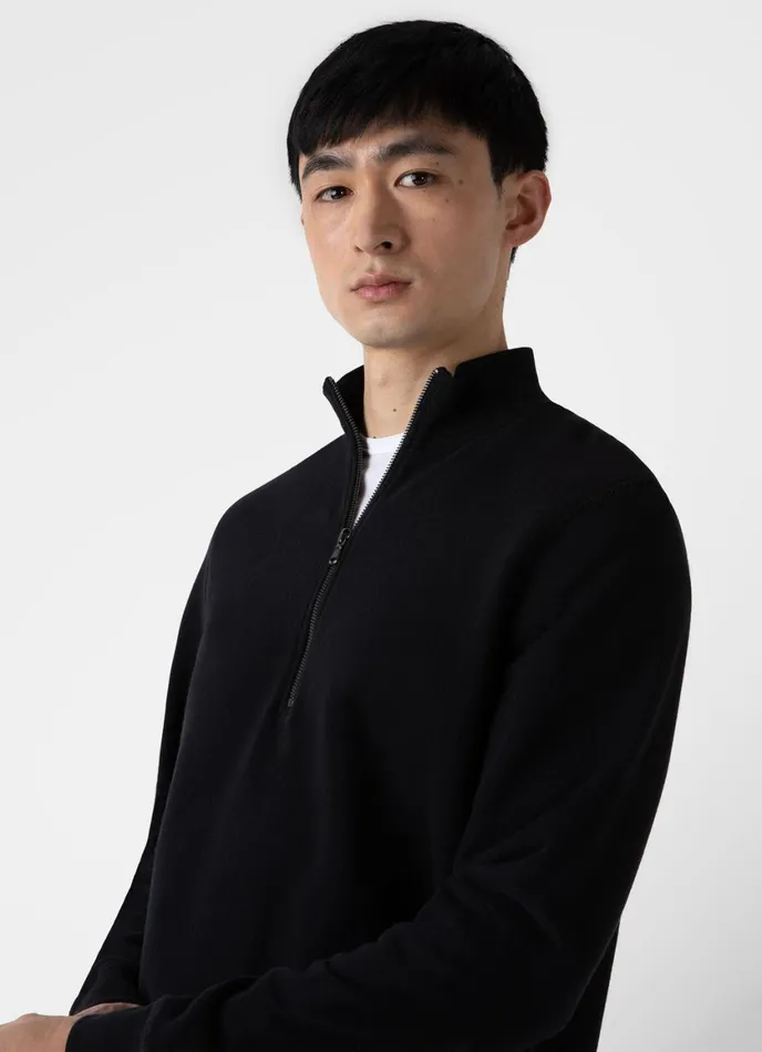 Half Zip Loopback Sweatshirt Black Men SUNSPEL Sweatshirts and Sweatpants