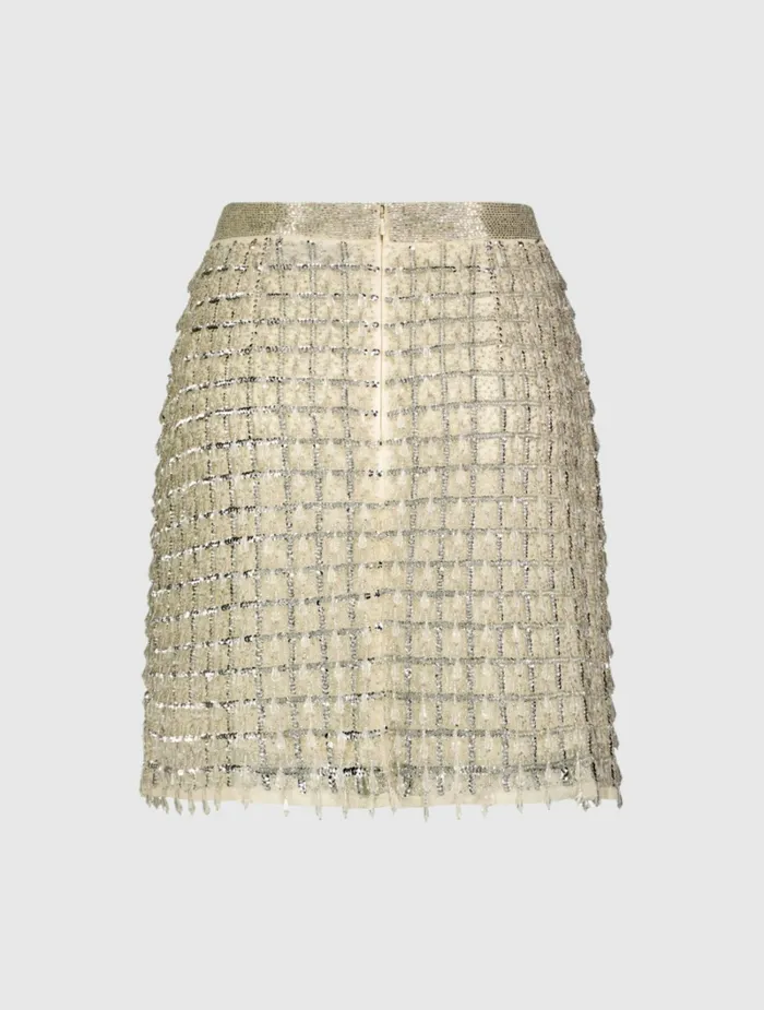 Hand Beaded Mini Skirt 8211 FINAL SALE Nude Skirts Mac Duggal Women