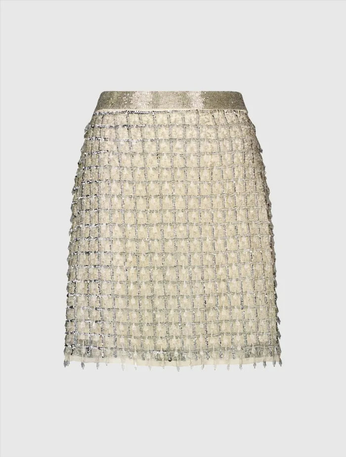Hand Beaded Mini Skirt 8211 FINAL SALE Nude Skirts Mac Duggal Women