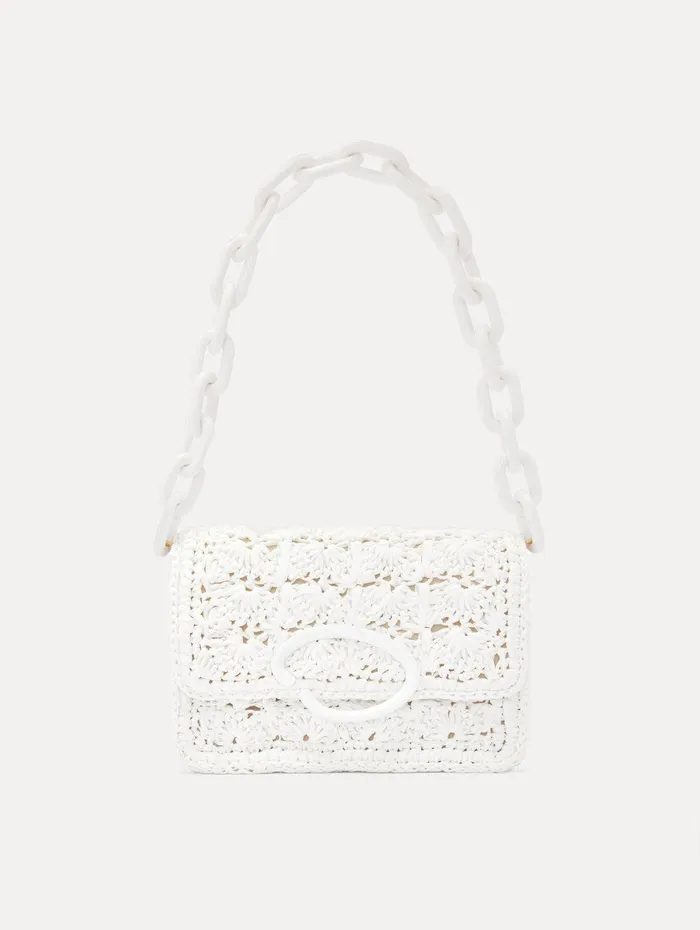 HandCrocheted Raffia O Pochette Ivory Women Oscar De La Renta Handbags