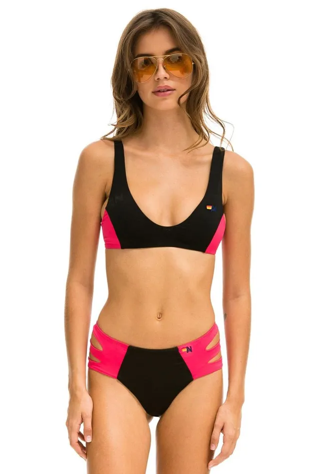 HiWaisted Side Cut Out Color Block Full Coverage Brief Bikini Bottoms 8211 Black Red Women Aviator Nation Swim Bottoms HiWaisted Side Cut Out Color Block Full Coverage Brief Bikini Bottoms 8211 Black Red Women Aviator Nation Swim Bottoms