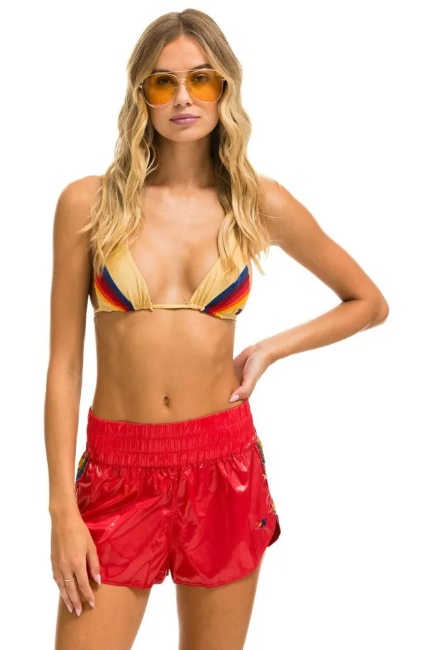 High Rise 5 Stripe Nylon Jogger Short 8211 Glossy Cherry Women Aviator Nation Shorts