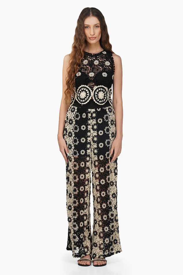 Hippie Crochet Dual Tone Flared Pant Pants America and Beyond Women