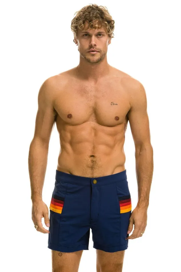 Horizontal 5 Stripe Flex Shorts 8211 Navy Men Aviator Nation Shorts