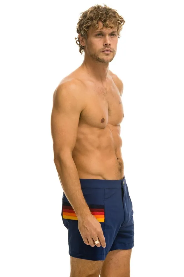 Horizontal 5 Stripe Flex Shorts 8211 Navy Men Aviator Nation Shorts