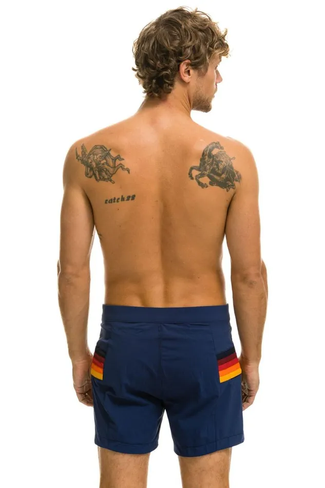 Horizontal 5 Stripe Flex Shorts 8211 Navy Men Aviator Nation Shorts