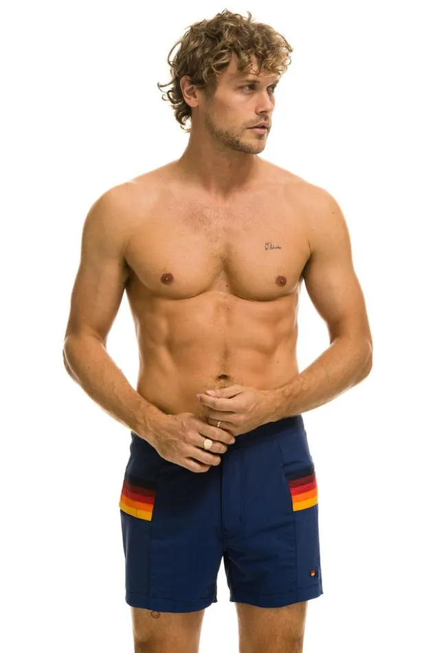 Horizontal 5 Stripe Flex Shorts 8211 Navy Men Aviator Nation Shorts