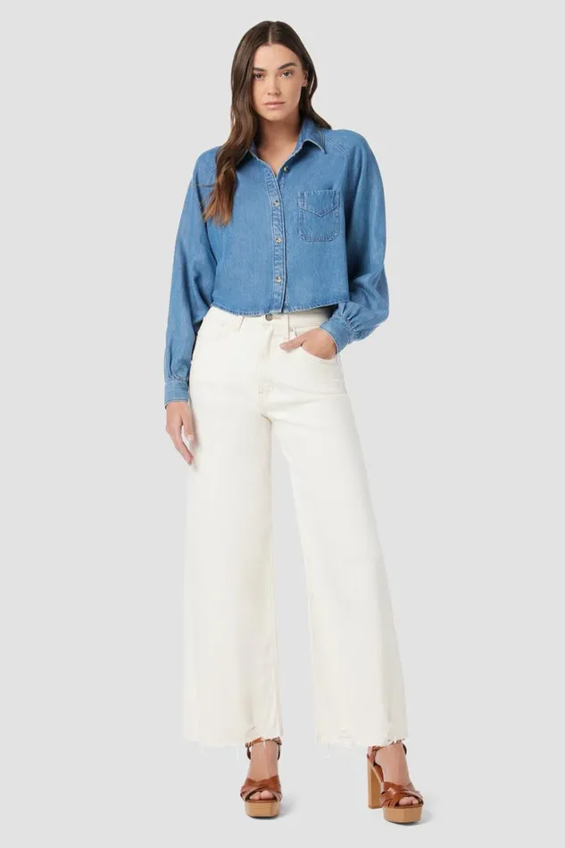 Hudson Jeans Cropped James HighRise Wide Leg Crop Jean Ecru Destructed Hem 8211 Women Hudson Jeans Cropped James HighRise Wide Leg Crop Jean Ecru Destructed Hem 8211 Women