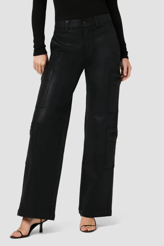 Hudson Jeans Wide Leg HighRise Welt Pocket Wide Leg Cargo Coated Black Beauty 8211 Women Hudson Jeans Wide Leg HighRise Welt Pocket Wide Leg Cargo Coated Black Beauty 8211 Women