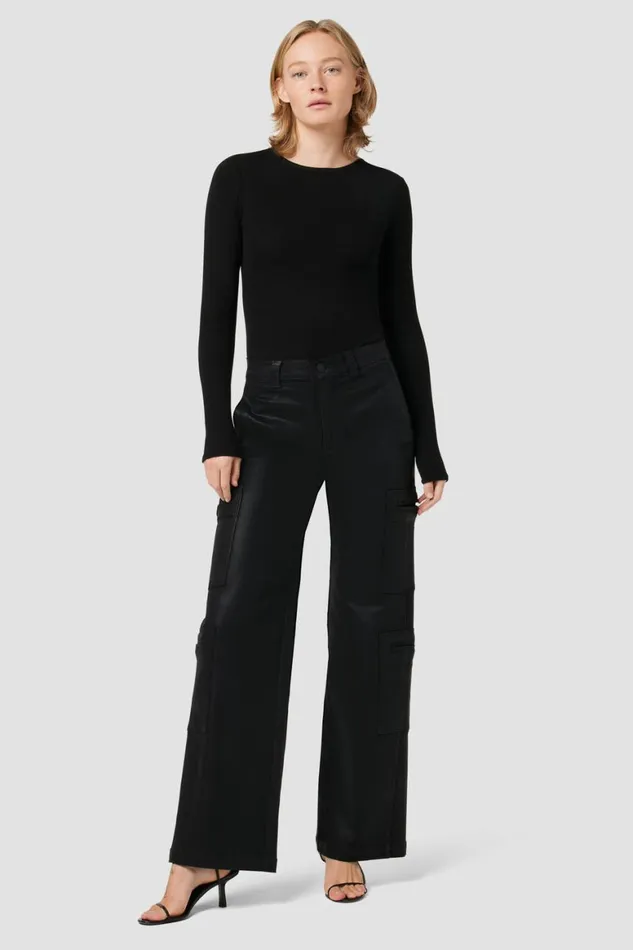 Hudson Jeans Wide Leg HighRise Welt Pocket Wide Leg Cargo Coated Black Beauty 8211 Women Hudson Jeans Wide Leg HighRise Welt Pocket Wide Leg Cargo Coated Black Beauty 8211 Women