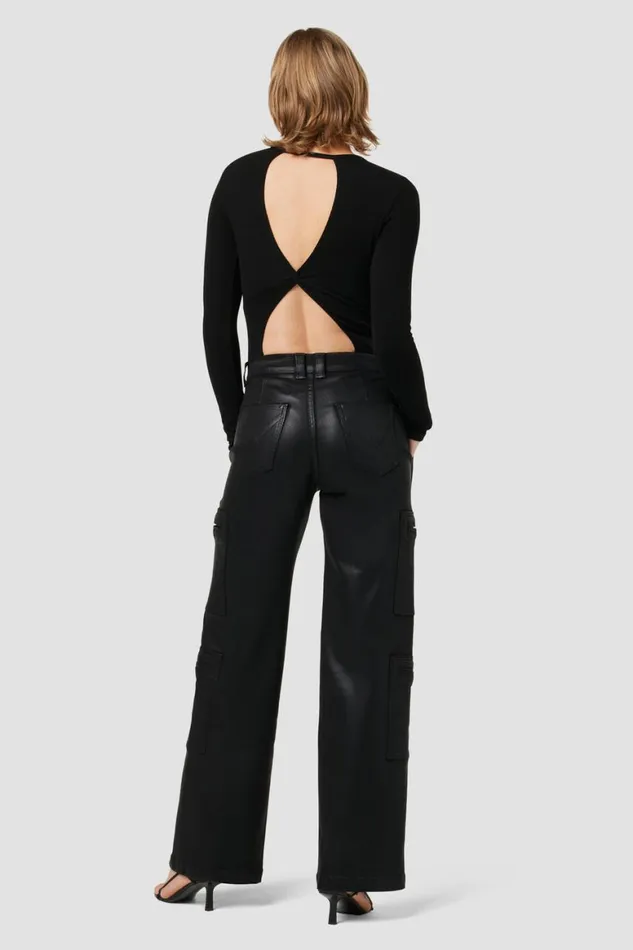 Hudson Jeans Wide Leg HighRise Welt Pocket Wide Leg Cargo Coated Black Beauty 8211 Women Hudson Jeans Wide Leg HighRise Welt Pocket Wide Leg Cargo Coated Black Beauty 8211 Women