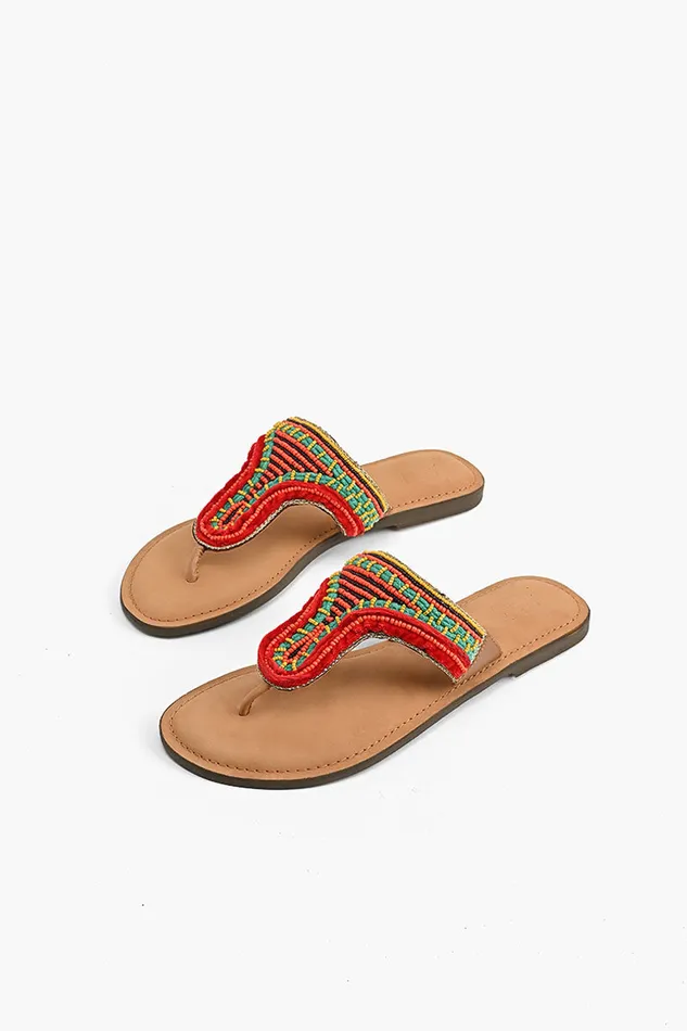 IndianTribal Fusion Beaded Slider Sandal Boho Sandals Sandals America and Beyond Women