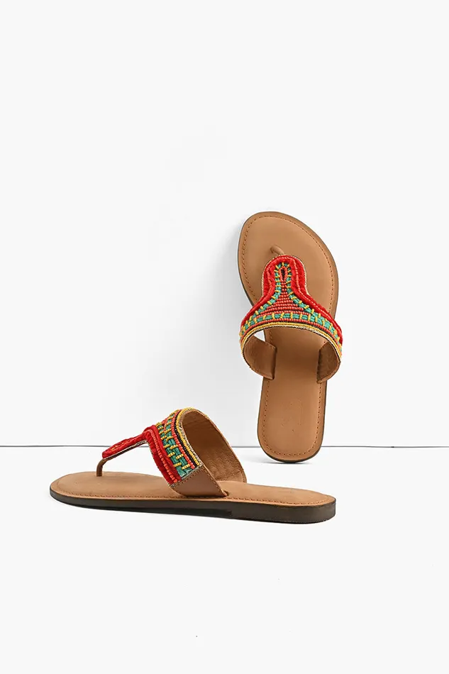 IndianTribal Fusion Beaded Slider Sandal Boho Sandals Sandals America and Beyond Women