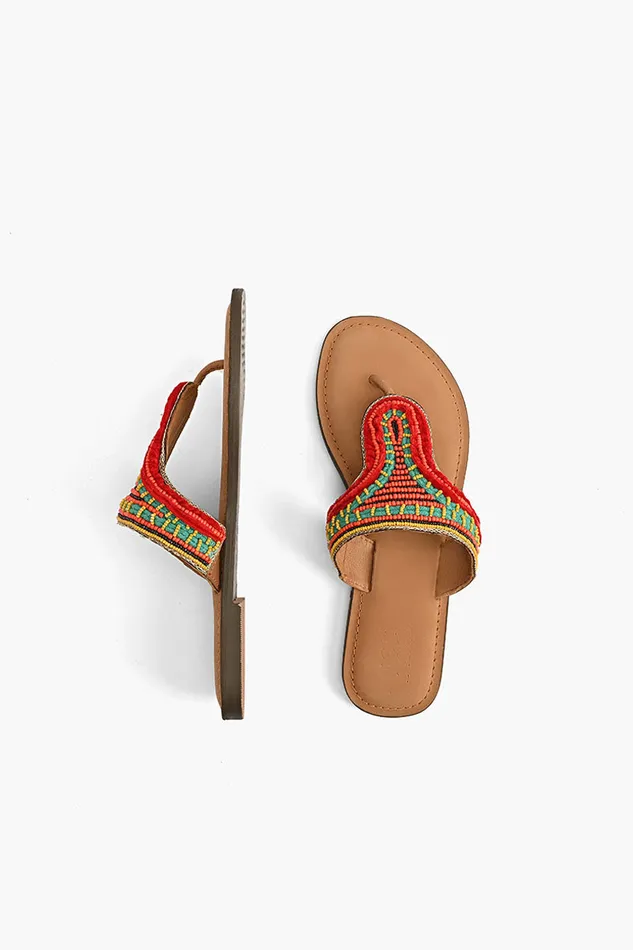 IndianTribal Fusion Beaded Slider Sandal Boho Sandals Sandals America and Beyond Women