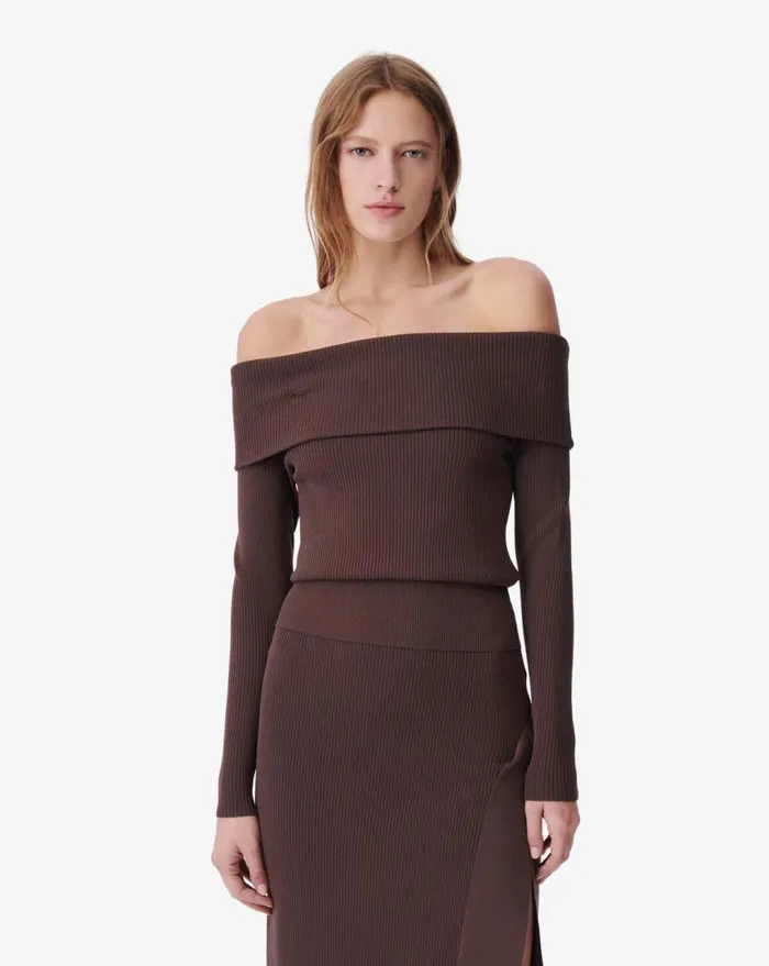 IRO ACELIA OFFTHESHOULDER RIBBED SWEATER Black Women Knits