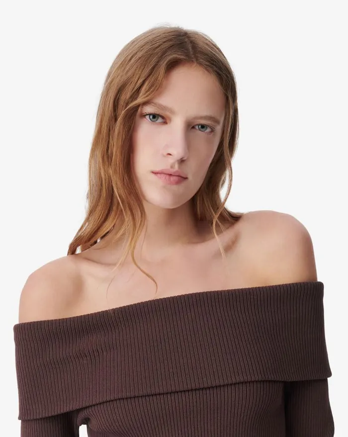 IRO ACELIA OFFTHESHOULDER RIBBED SWEATER Black Women Knits