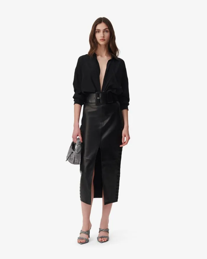 IRO AKINE SPLIT LEATHER MIDI SKIRT Black Women Shorts and Skirts