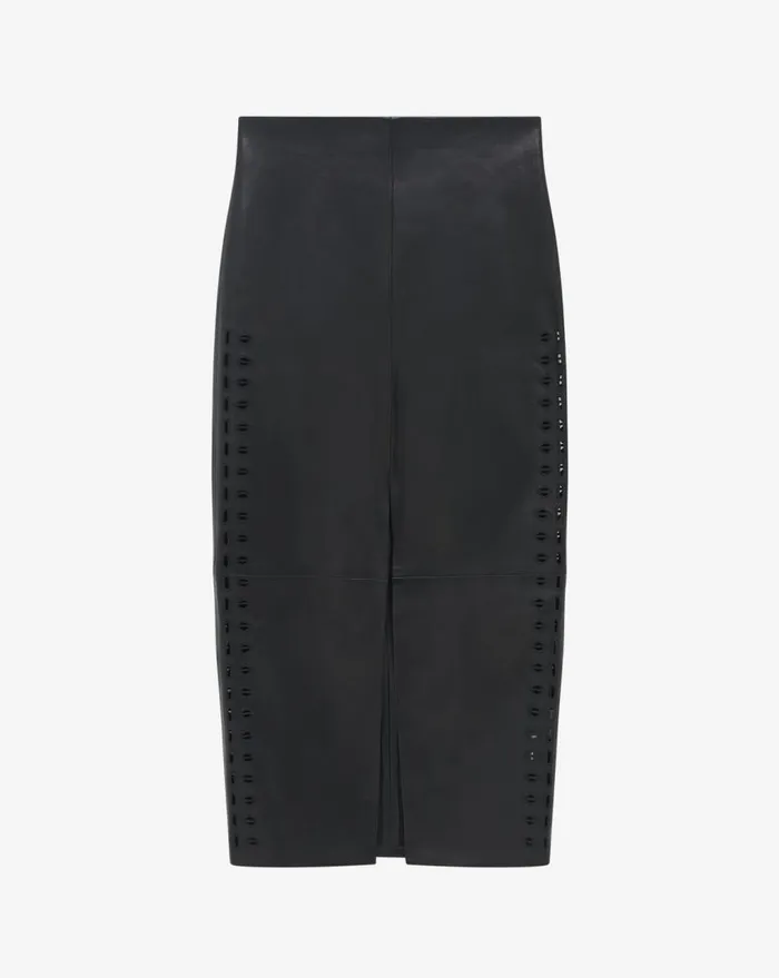 IRO AKINE SPLIT LEATHER MIDI SKIRT Black Women Shorts and Skirts