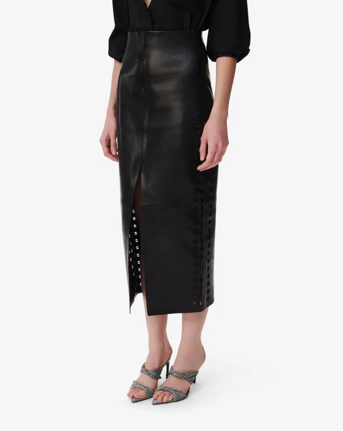 IRO AKINE SPLIT LEATHER MIDI SKIRT Black Women Shorts and Skirts
