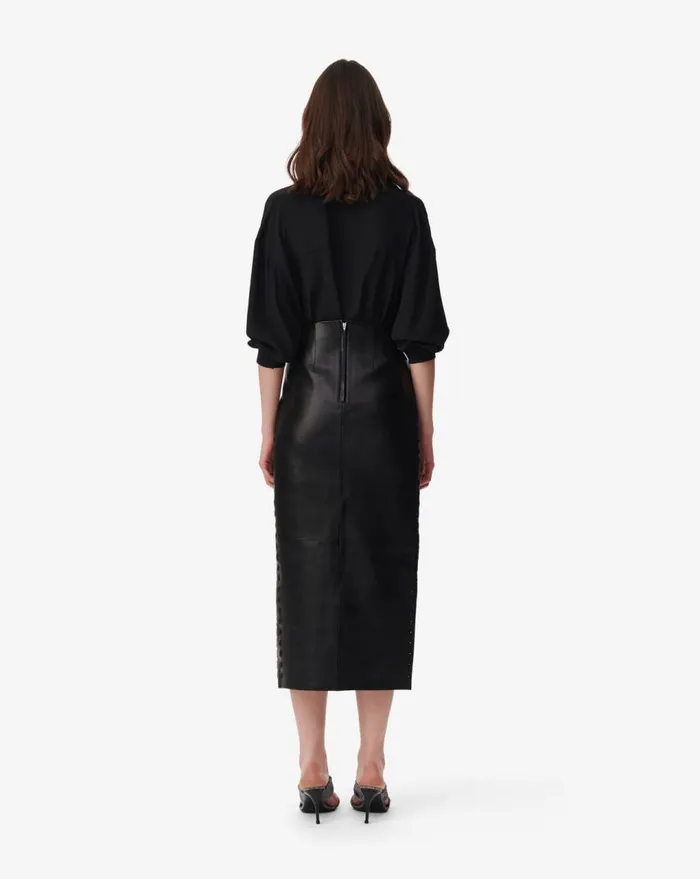 IRO AKINE SPLIT LEATHER MIDI SKIRT Black Women Shorts and Skirts