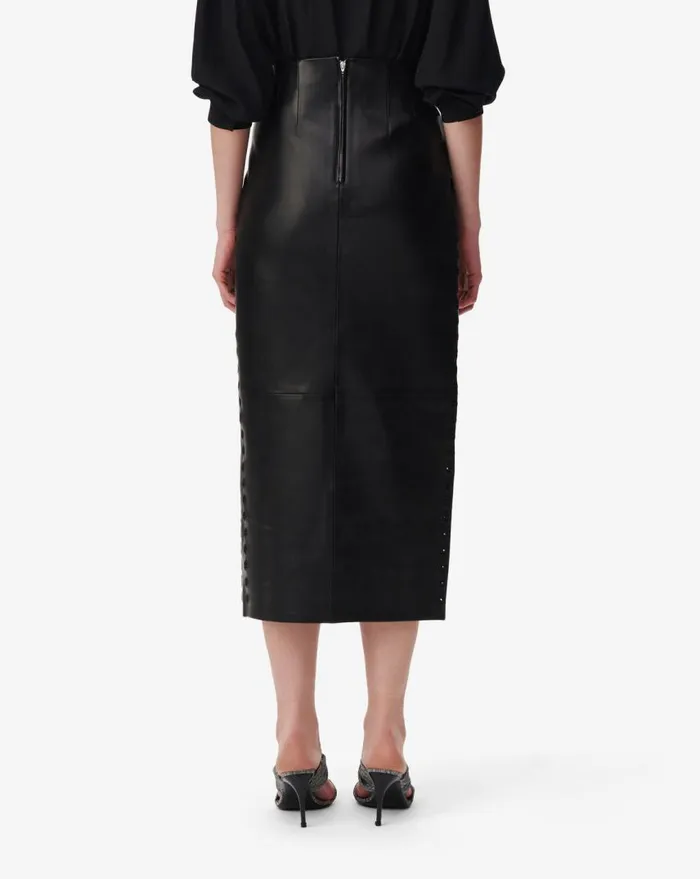 IRO AKINE SPLIT LEATHER MIDI SKIRT Black Women Shorts and Skirts