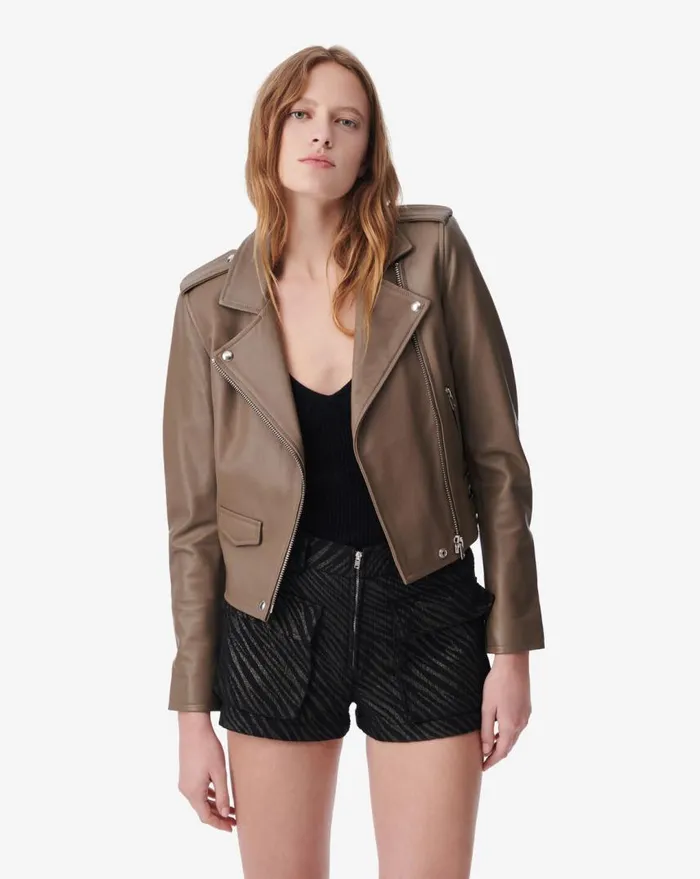 IRO ASHVILLE LEATHER JACKET Vintage Taupe Women Jackets and Coats