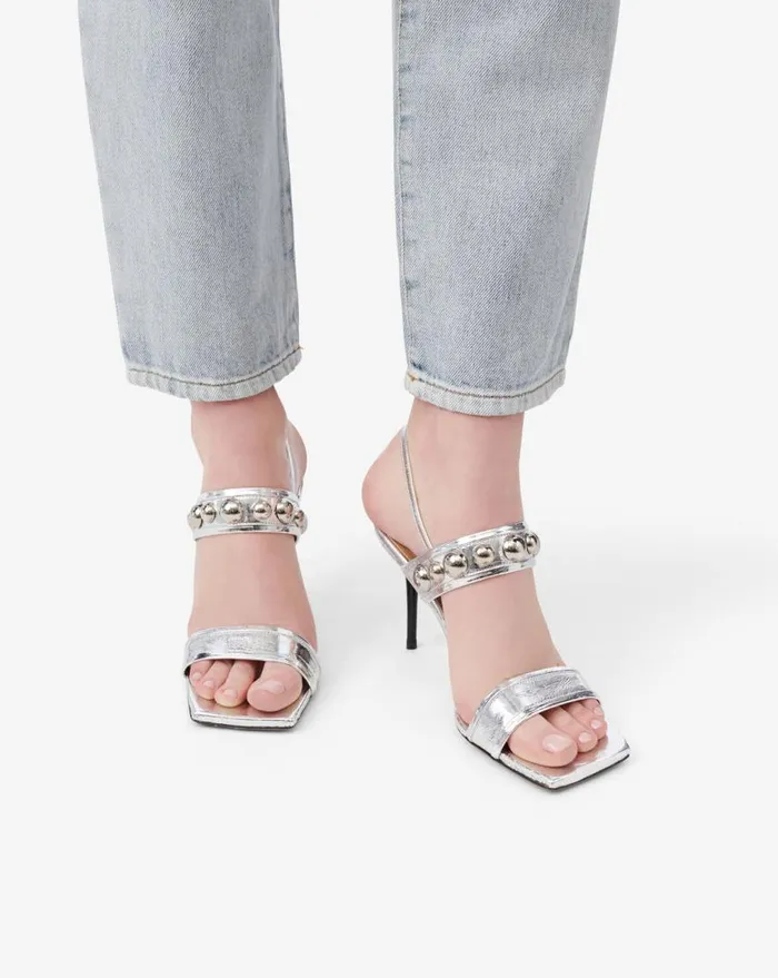 IRO CHLORITE SILVER HIGHHEELED LEATHER SANDALS Silver Women Sandals