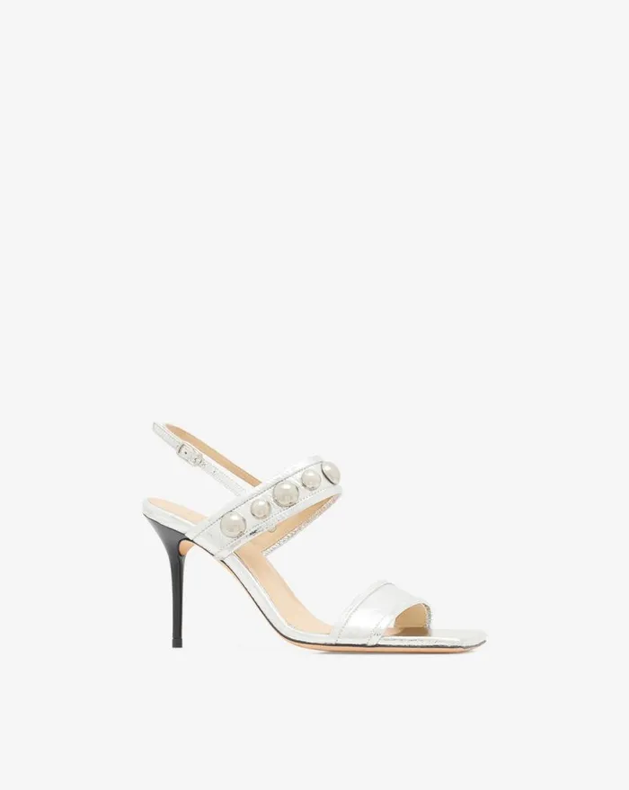 IRO CHLORITE SILVER HIGHHEELED LEATHER SANDALS Silver Women Sandals
