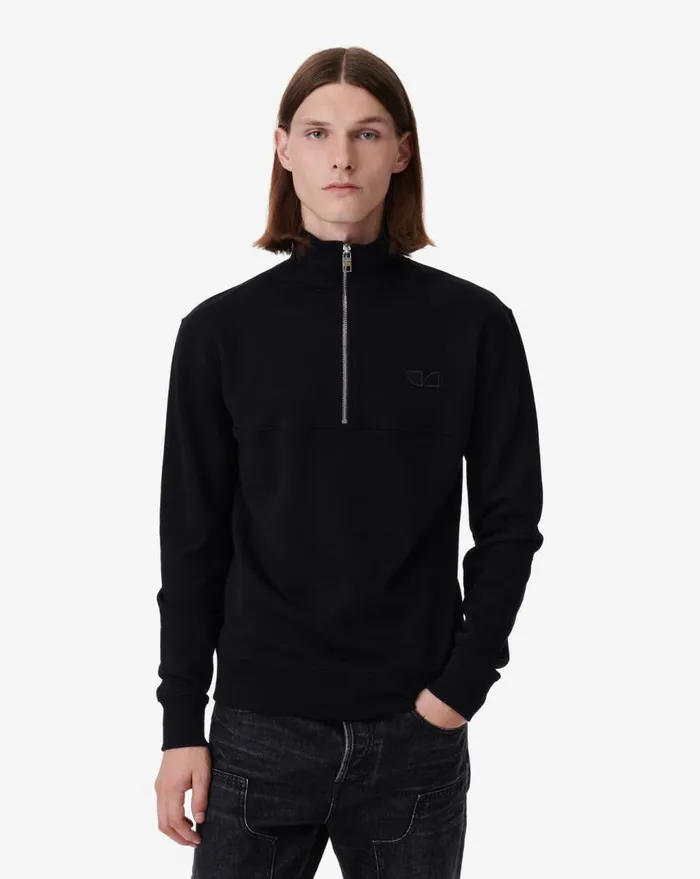 IRO DEVONN SWEATSHIRT WITH ZIPUP NECKLINE Black Men Sweaters