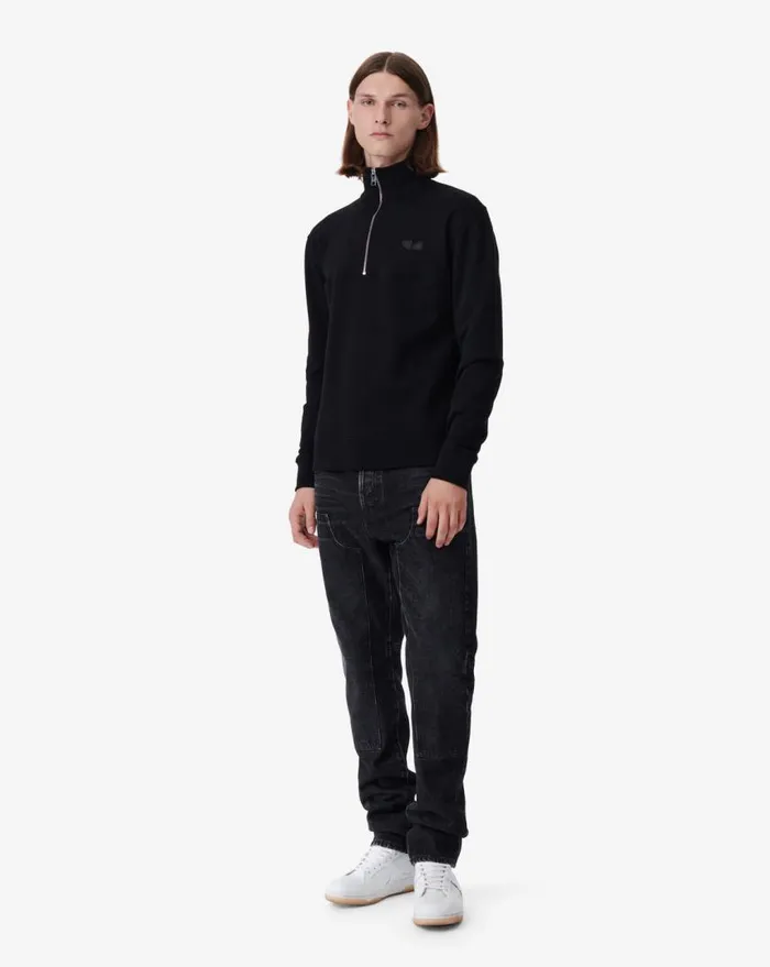 IRO DEVONN SWEATSHIRT WITH ZIPUP NECKLINE Black Men Sweaters