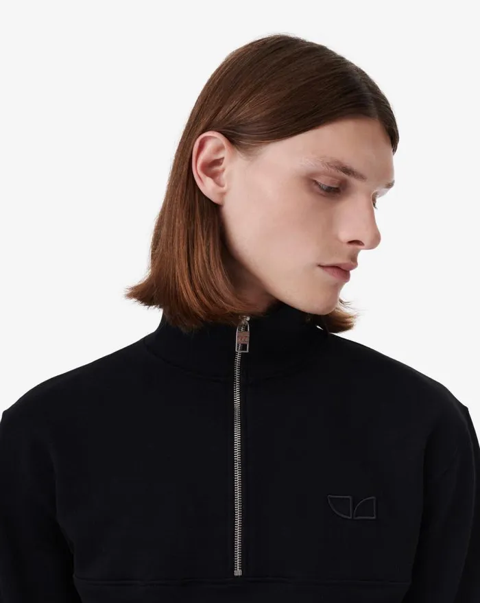 IRO DEVONN SWEATSHIRT WITH ZIPUP NECKLINE Black Men Sweaters