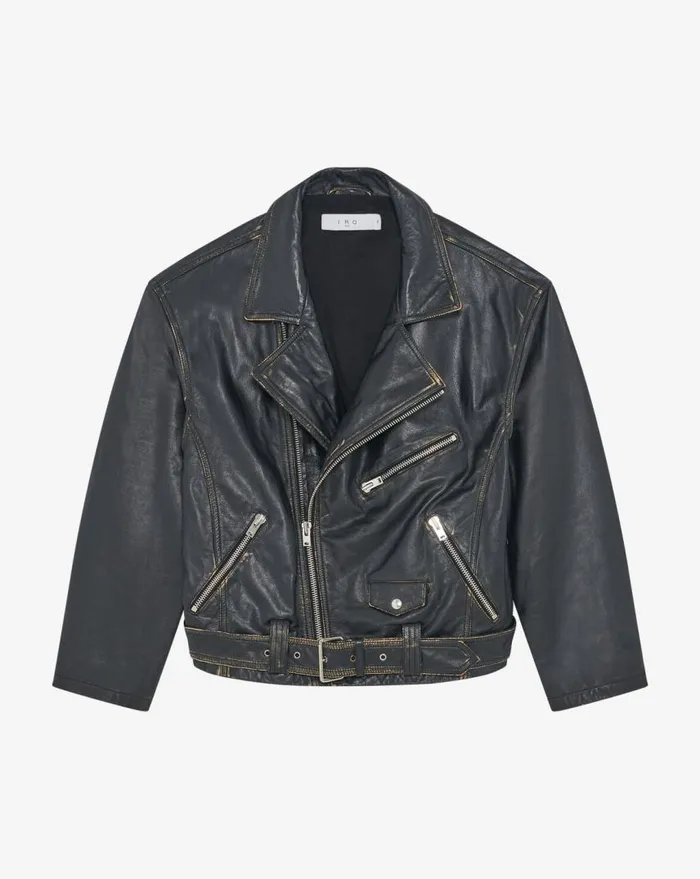 IRO DYLAN OVERSIZED LEATHER JACKET Blackbeige Women Jackets and Coats