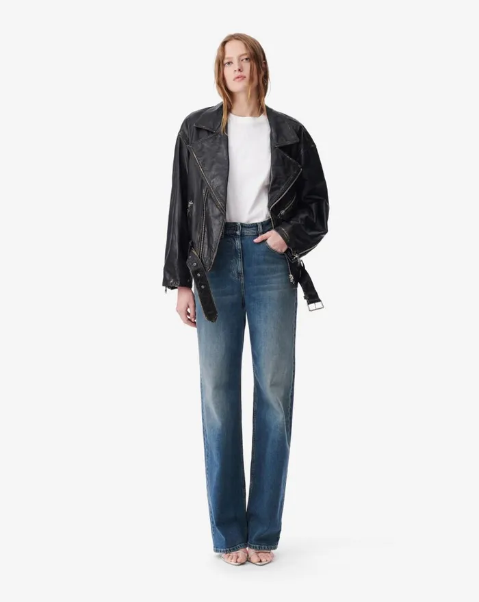 IRO DYLAN OVERSIZED LEATHER JACKET Blackbeige Women Jackets and Coats