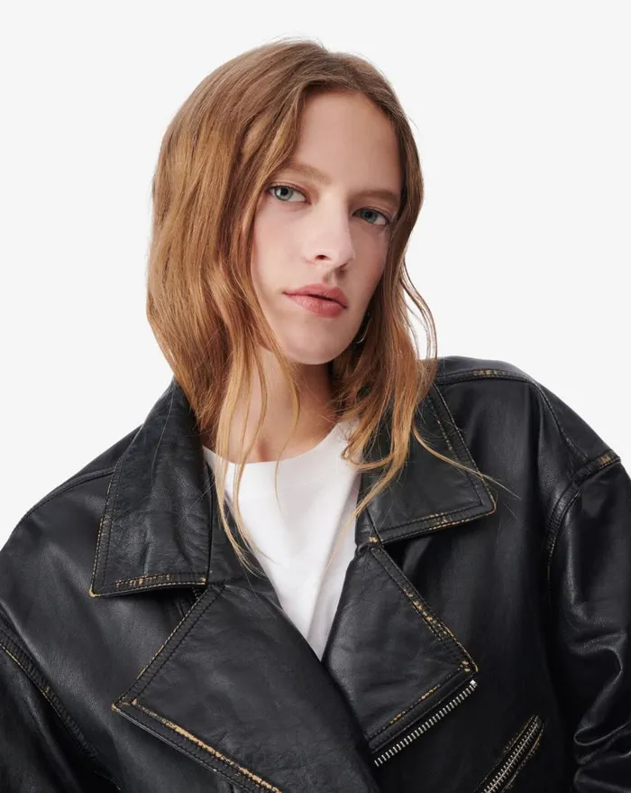IRO DYLAN OVERSIZED LEATHER JACKET Blackbeige Women Jackets and Coats