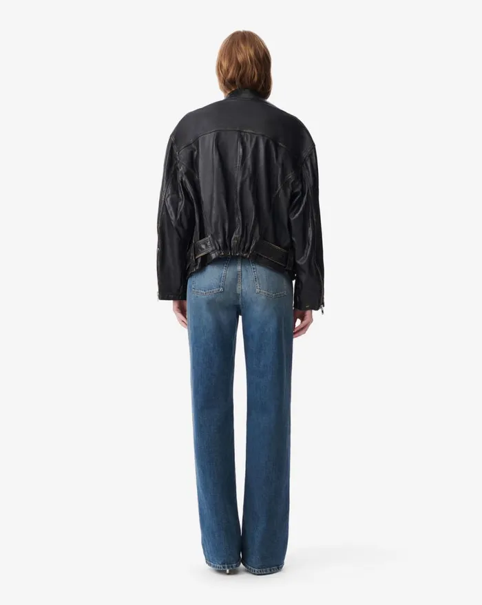 IRO DYLAN OVERSIZED LEATHER JACKET Blackbeige Women Jackets and Coats