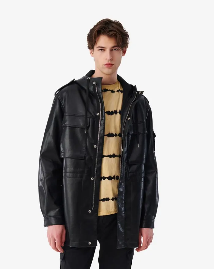 IRO EFHIO VEGAN LEATHER PARKA Black Men Jackets and Coats