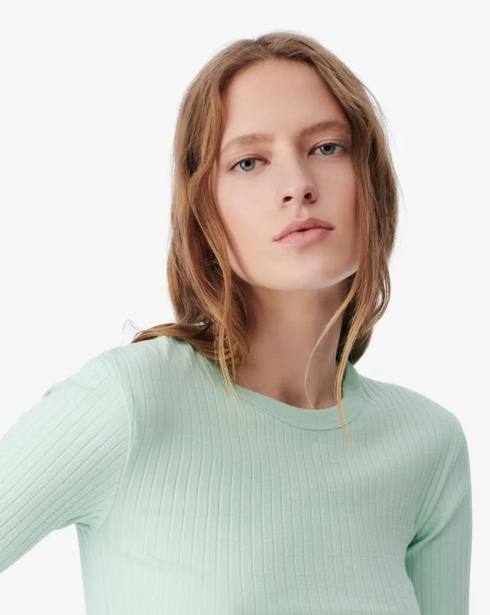IRO ERSILIA ROUND NECK RIBBED TSHIRT Aqua Women Tshirts