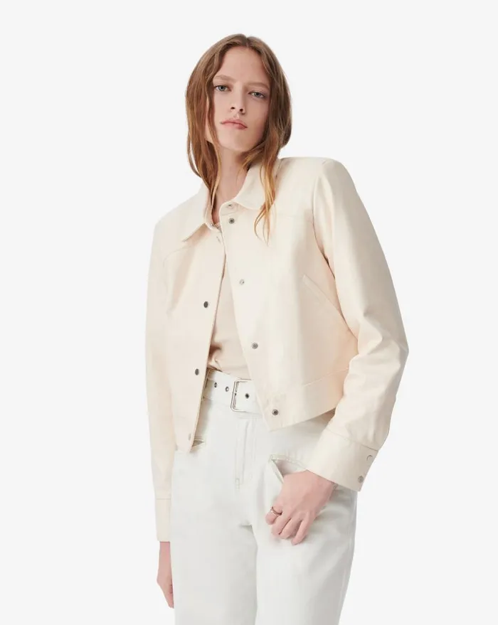 IRO KENAN CROPPED LEATHER JACKET Pearly Beige Women Jackets and Coats