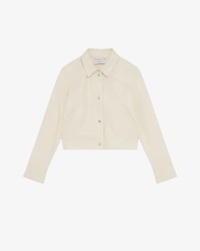 IRO KENAN CROPPED LEATHER JACKET Pearly Beige Women Jackets and Coats
